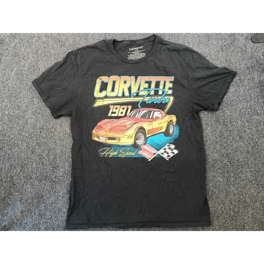 Size large chemistry Corvette men's black T-shirt